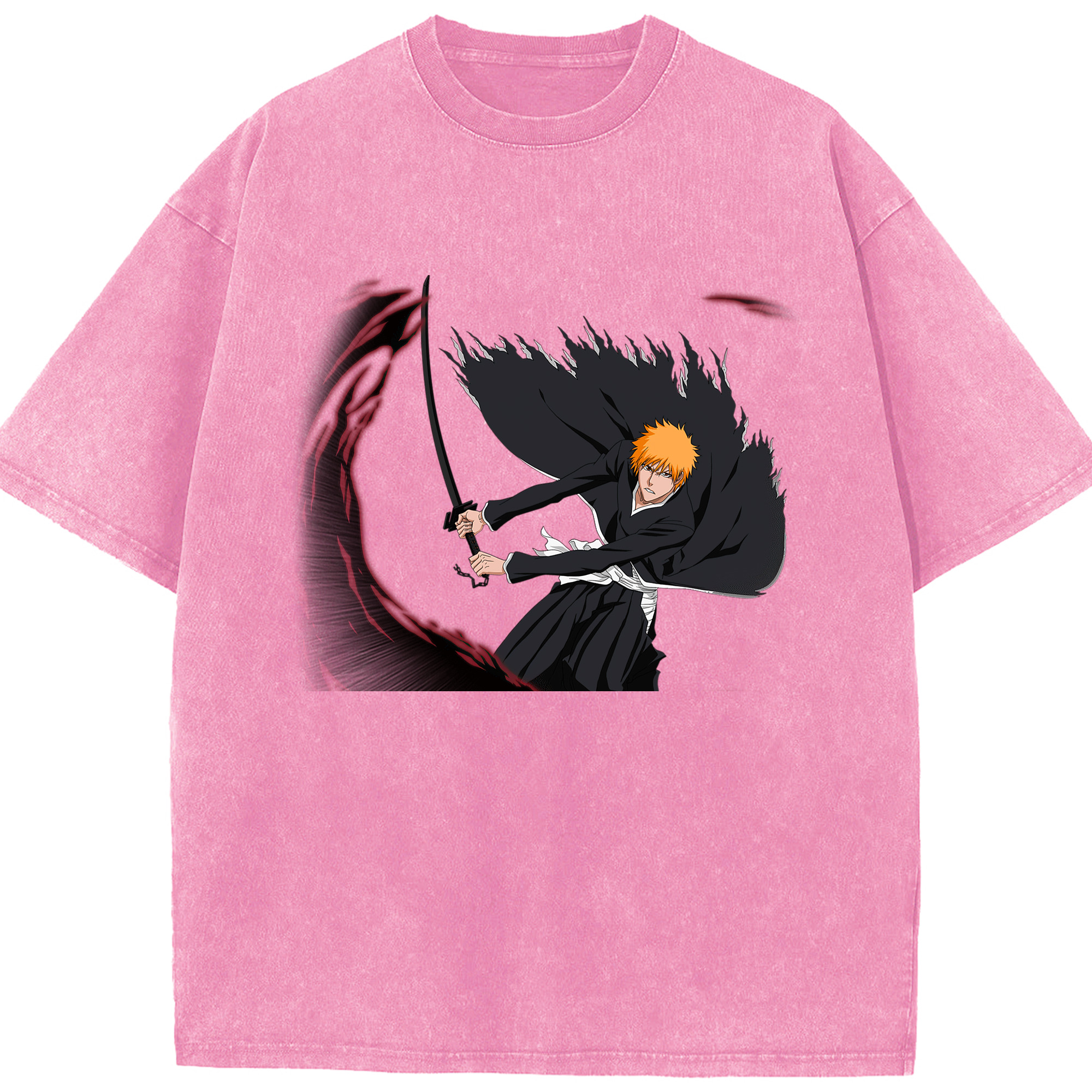 （画像用） ブリーチ 黒崎一護（くろさき いちご）BLEACH Kurosaki Ichigo 綿100% ヴィンテージ風 半袖Tシャツ（フロントプリント）